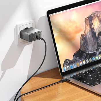 Borofone Wall charger BN22 Lena GaN - 2xType C + USB - QC 3.0 PD 65W grey