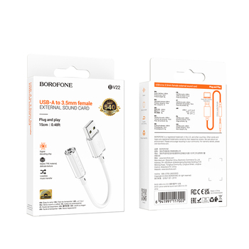 Borofone Adapter BV22 Lemon - USB to jack 3,5mm - white