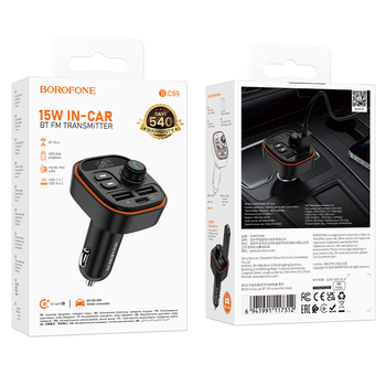 Borofone Transmiter FM BC59 Heroic MP3, Bluetooth - 2xUSB + Typ C - czarny