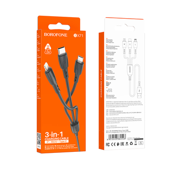 Borofone Cable BX71 3 in 1 - USB to Type C, Micro USB, Lightning - 2A 1 metre black