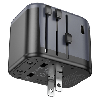 Borofone Travel charger adapter BAC12 - 2xUSB + Typ C - USA, UK, EU, AU black