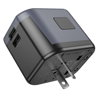 Borofone Travel charger adapter BAC12 - 2xUSB + Typ C - USA, UK, EU, AU black