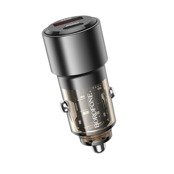 Borofone Ładowarka samochodowa BZ20A Smart - USB + Typ C - QC 3.0 PD 83W przezroczysto-czarna
