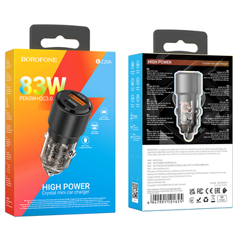 Borofone Ładowarka samochodowa BZ20A Smart - USB + Typ C - QC 3.0 PD 83W przezroczysto-czarna