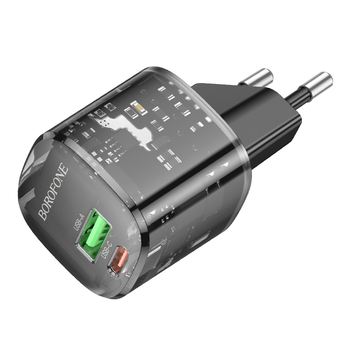 Borofone Wall charger BN17 Sunlight - USB + Type C -  QC 3.0 PD 20W 3A black