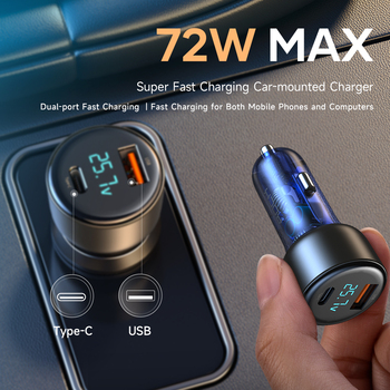 Rock Car charger H16  - USB + Type C - 72W 5A blue