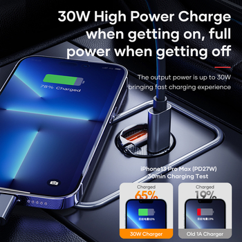 Rock Car charger H18 Mini  - USB + Type C - 30W 3A black