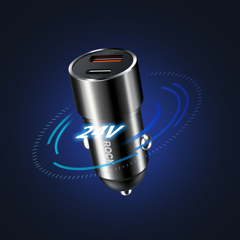 Rock Car charger H20 - USB + Type C - 15W 3A dark grey