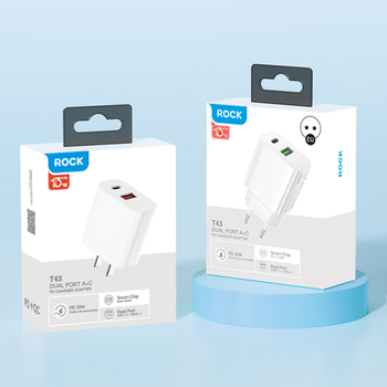 Rock Wall charger T43 - USB + Type C - QC 3.0 PD 20W 3A white