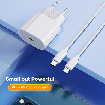 Rock Wall charger T18 Sugar Cube Series GaN - Type C - QC 3.0 PD 20W with Type C to Lightning cable white