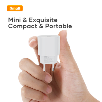 Rock Wall charger T18 Sugar Cube Series GaN - Type C - QC 3.0 PD 20W with Type C to Lightning cable white