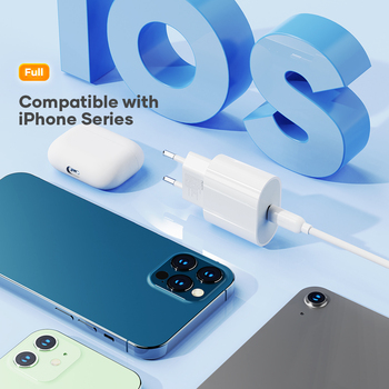 Rock Wall charger T18 Sugar Cube Series GaN - Type C - QC 3.0 PD 20W with Type C to Lightning cable white