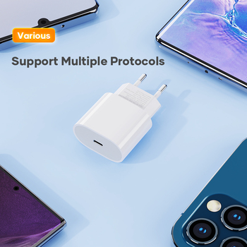 Rock Wall charger T18 Sugar Cube Series GaN - Type C - QC 3.0 PD 20W with Type C to Lightning cable white