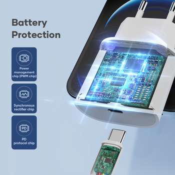 Rock Wall charger T18 Sugar Cube Series GaN - Type C - QC 3.0 PD 20W with Type C to Lightning cable white