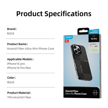 Rock Etui Ultra Thin Aramid Fiber Kevlar 600D do Iphone 16 Pro czarne