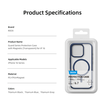 Rock Guard Series Magnetic Case for Iphone 16 Pro Max transparent-black