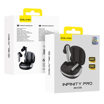 Blavec Słuchawki Bluetooth TWS BW-03 Infinity Pro ANC+ENC (BW03IP-B) czarne
