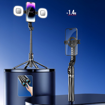 Blavec Selfie Stick Aluminium Fusion P-07 Magsafe tripod + remote control + 2 lamps 1,4 metres (SSFP07-MTR2LB14) black
