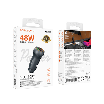 Borofone Car charger BZ32B Fresh - USB + Type C - QC 3.0 PD 48W grey