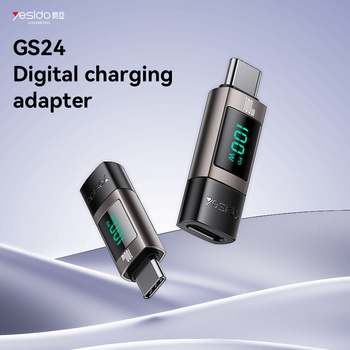 Yesido Adapter OTG GS24 - Typ C (męski) na Typ C (żeński) - z wyświetlaczem LCD czarny
