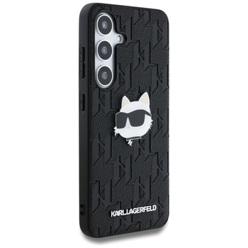 Oryginalne Etui KARL LAGERFELD Leather Monogram Pin Logo Choupette Head do Samsung Galaxy S25 czarny