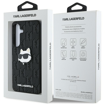 Oryginalne Etui KARL LAGERFELD Leather Monogram Pin Logo Choupette Head do Samsung Galaxy S25 czarny