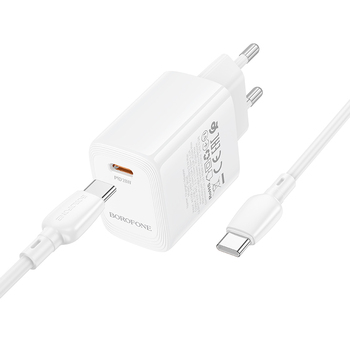 Borofone Wall charger BN26 Fuente - Type C - PD 20W with Type C to Type C cable white