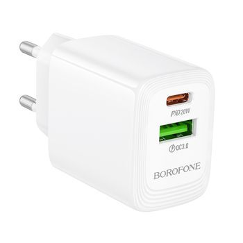 Borofone Ładowarka sieciowa BN27 Fuente - USB + Typ C - QC 3.0 PD 20W biała