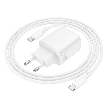 Borofone Ładowarka sieciowa BN27 Fuente - USB + Typ C - QC 3.0 PD 20W z kablem Typ C na Typ C biała