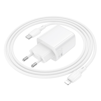 Borofone Ładowarka sieciowa BN27 Fuente - USB + Typ C - QC 3.0 PD 20W z kablem Typ C na Lightning biała