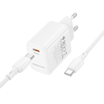 Borofone Ładowarka sieciowa BN28 Fuente - Typ C - PD 30W z kablem Typ C na Typ C biała