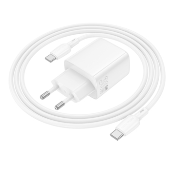 Borofone Ładowarka sieciowa BN29 Fuente - USB + Typ C - QC 3.0 PD 30W z kablem Typ C na Typ C biała