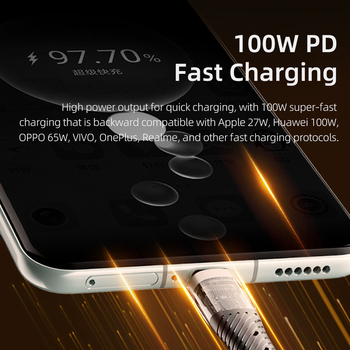 Rock Cable G20 Transparency Series braided 5in1 - USB, Type C to Type C, Lightning, Micro USB - PD 100W 5A 1,5 metres black