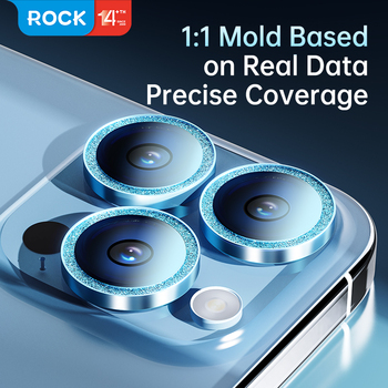 Rock Tempered glass Shiny Series Camera Lens on camera for Iphone 15/15 Plus (lens 2 pieces) black