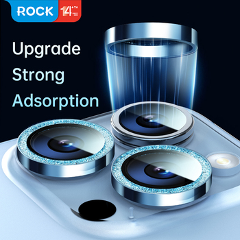 Rock Tempered glass Shiny Series Camera Lens on camera for Iphone 15/15 Plus (lens 2 pieces) black