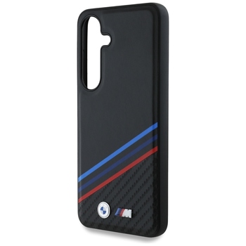 Original Case BMW Leather Tricolor Crossing Stripes MagSafe for Samsung Galaxy S25 black