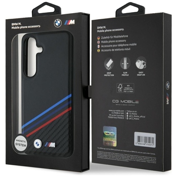 Original Case BMW Leather Tricolor Crossing Stripes MagSafe for Samsung Galaxy S25 black