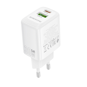 Borofone Ładowarka sieciowa BN29 Fuente - USB + Typ C - QC 3.0 PD 30W biała