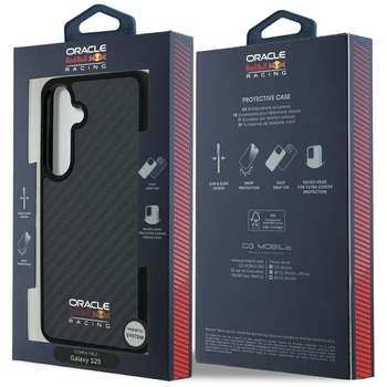 Oryginalne Etui RED BULL Real Carbon Fiber Shiny Logo MagSafe do Samsung Galaxy S25 czarny