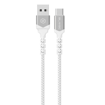 Blavec Kabel Raptor pleciony - USB na Typ C - 3A 1 metr Apple CarPlay/Android Auto (CRA-UC3WS10) biało-srebrny