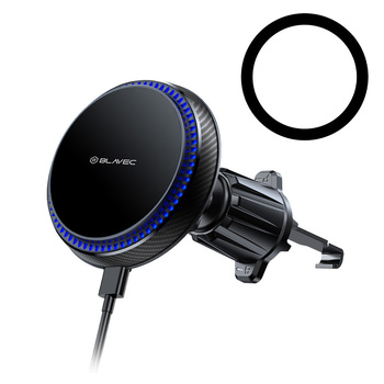 Blavec Uchwyt Samochodowy BH-05 magnetyczny z ładowaniem indukcyjnym Magsafe 15W i chłodzeniem Cooling Fan System do kratki (BH05-MAVIB) czarny