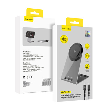 Blavec Ładowarka indukcyjna BQI-01 Qi2 15W magnetyczna Magsafe + kabel Raptor typ C na typ C (BQI01-QI2MS) srebrna