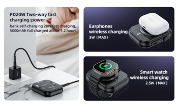 Yesido Power bank 5000mAh YP59 3 w 1 - Typ C - magnetyczny indukcyjny 15W czarny