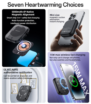 Yesido Power bank 5000mAh YP59 3 w 1 - Typ C - magnetyczny indukcyjny 15W czarny