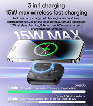 Yesido Power bank 5000mAh YP59 3 w 1 - Typ C - magnetyczny indukcyjny 15W czarny