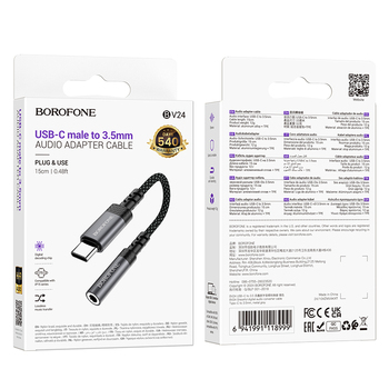 Borofone Adapter BV24 Graceful - Typ C na jack 3,5mm - szary