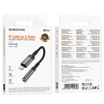 Borofone Adapter BV24 Graceful - Lightning na jack 3,5mm - szary