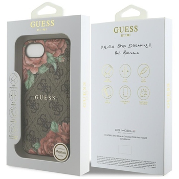 Original Case GUESS 4G Flowers Print MagSafe for Iphone 17e/16e brown