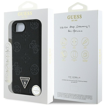 Oryginalne Etui GUESS Grained Hot Stamp Peony Triangle Logo MagSafe do Iphone 17e/16e czarny