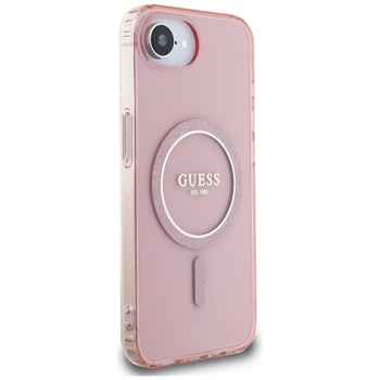 Oryginalne Etui GUESS IML Glitter Circle MagSafe do Iphone 17e/16e różowy